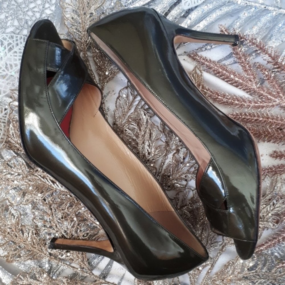 Kate Spade Gwennie Heel Open Toe Green Patent Pump